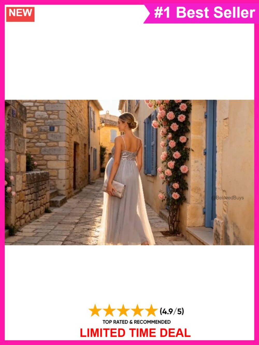 Sequin Tulle Maternity Gown Sparkly Formal Pregnancy Maxi Dress - Picture 6 of 6